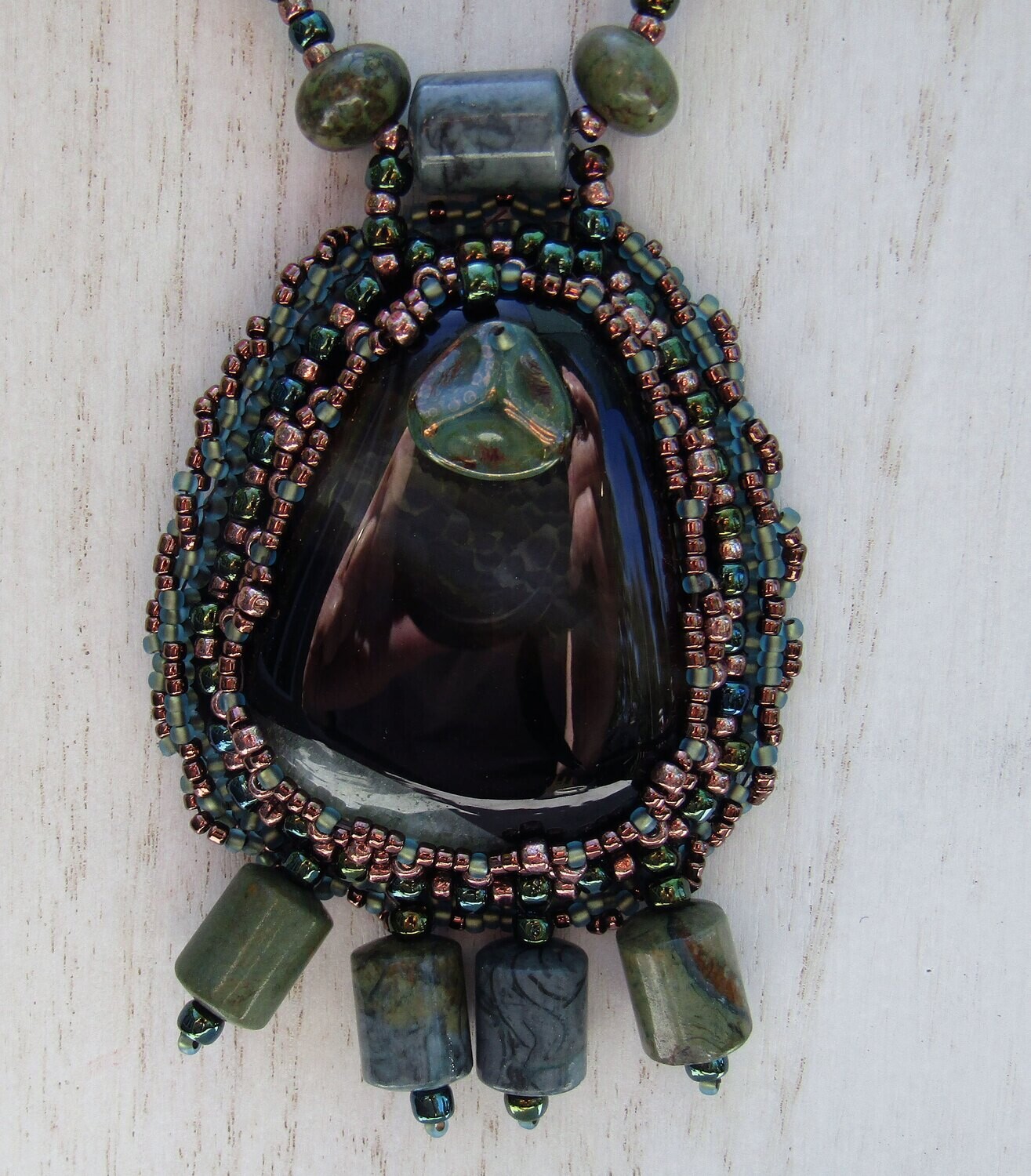 Green Druzy  Beaded Necklace