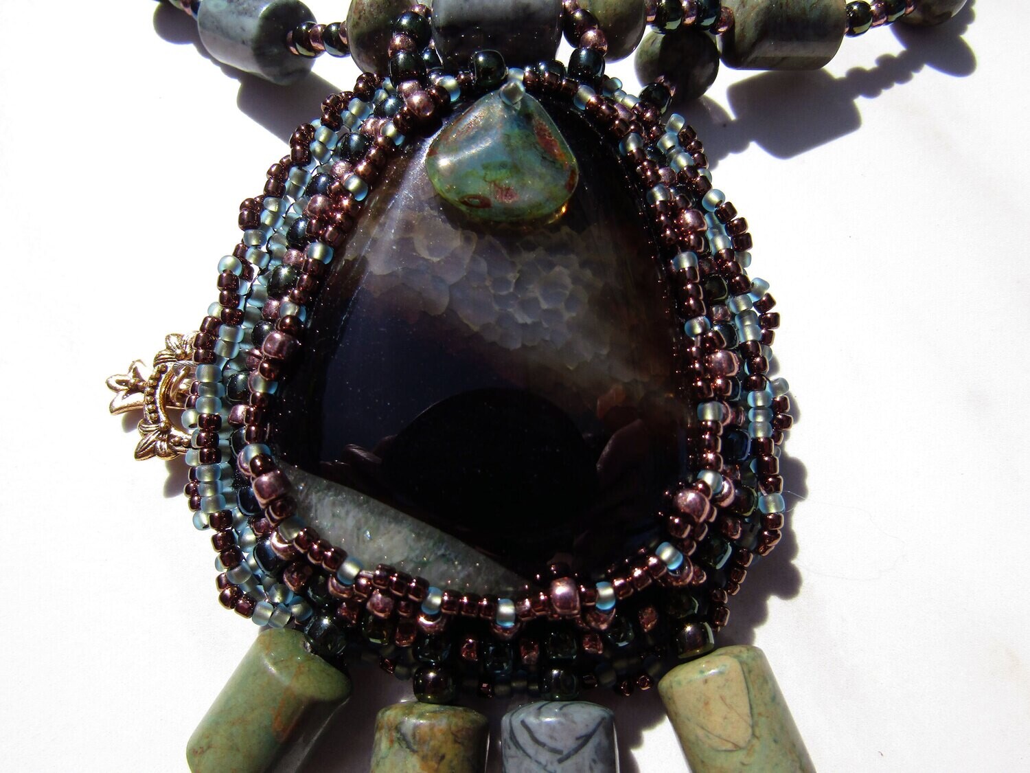 Green Druzy  Beaded Necklace
