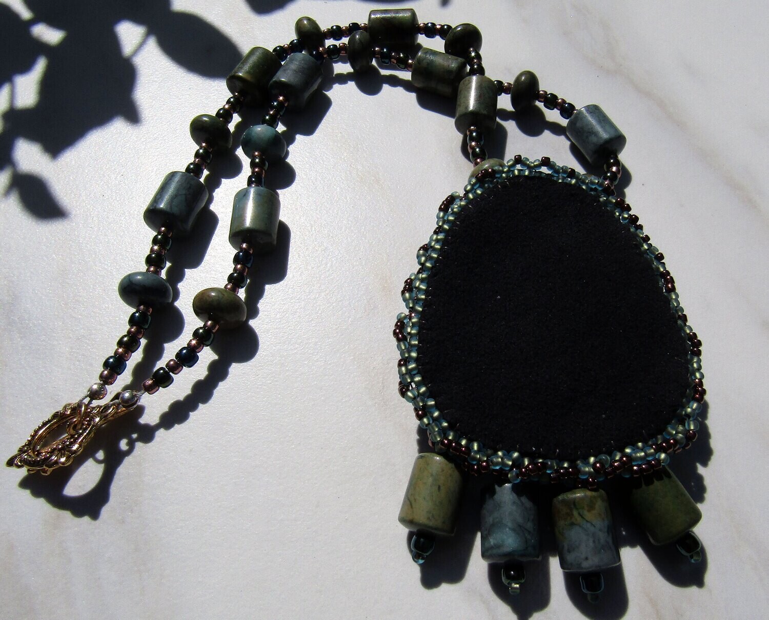 Green Druzy  Beaded Necklace