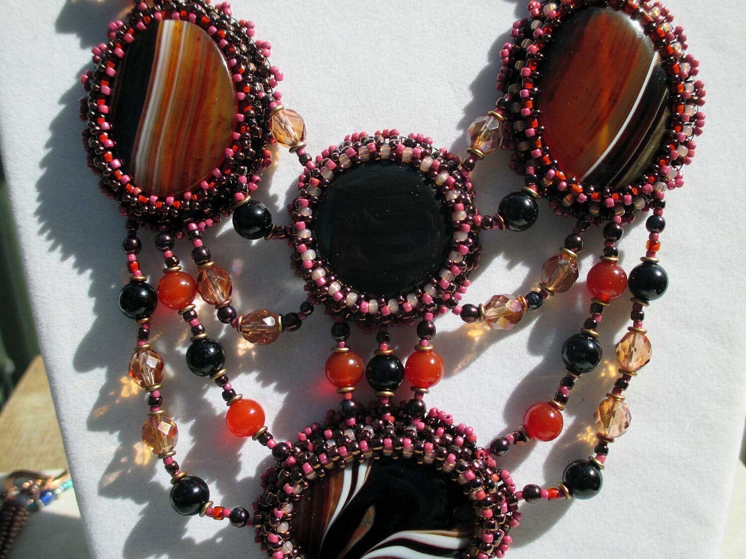 Rusted Red Agate Bead Embroidery Necklace