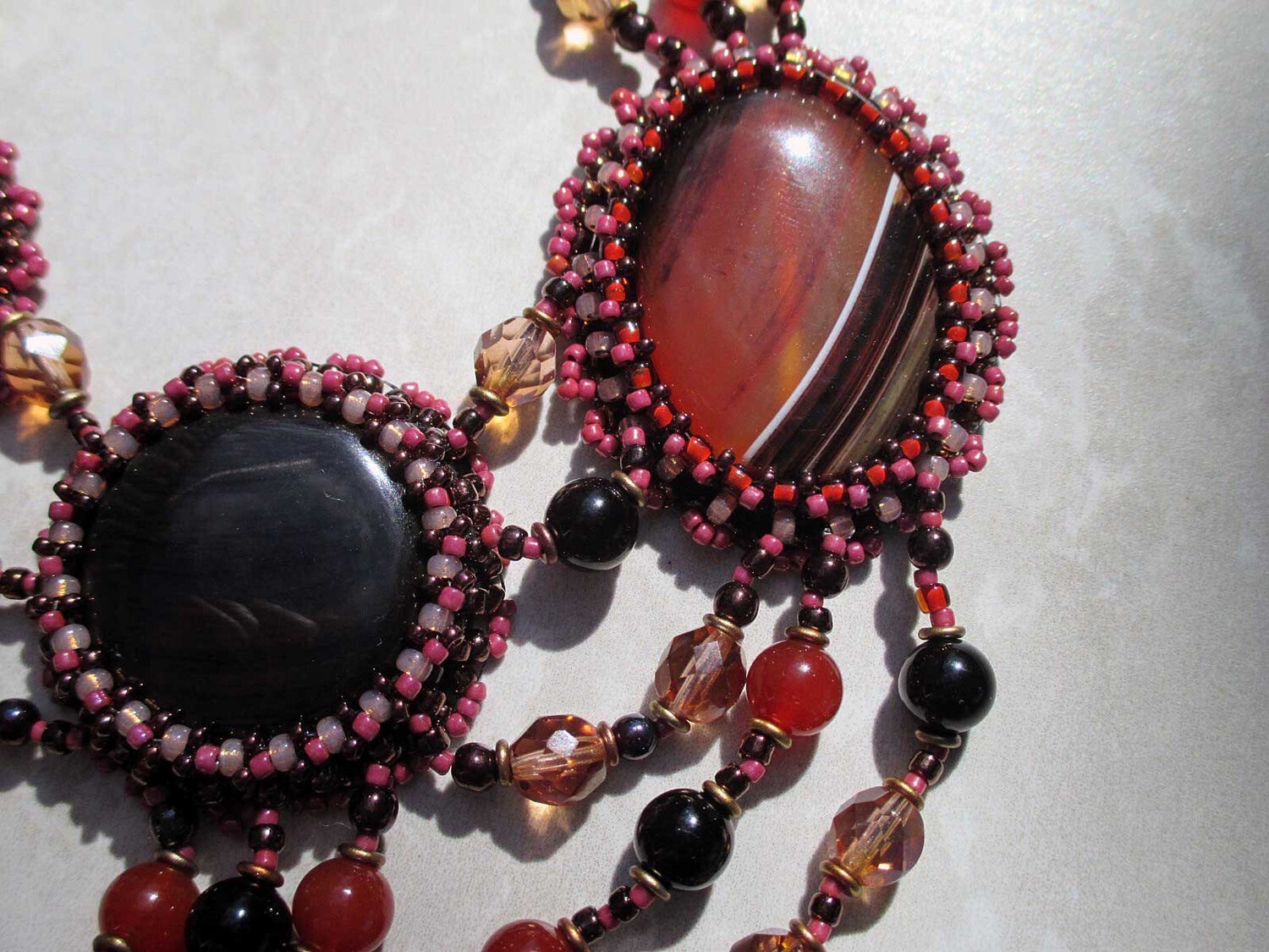 Rusted Red Agate Bead Embroidery Necklace