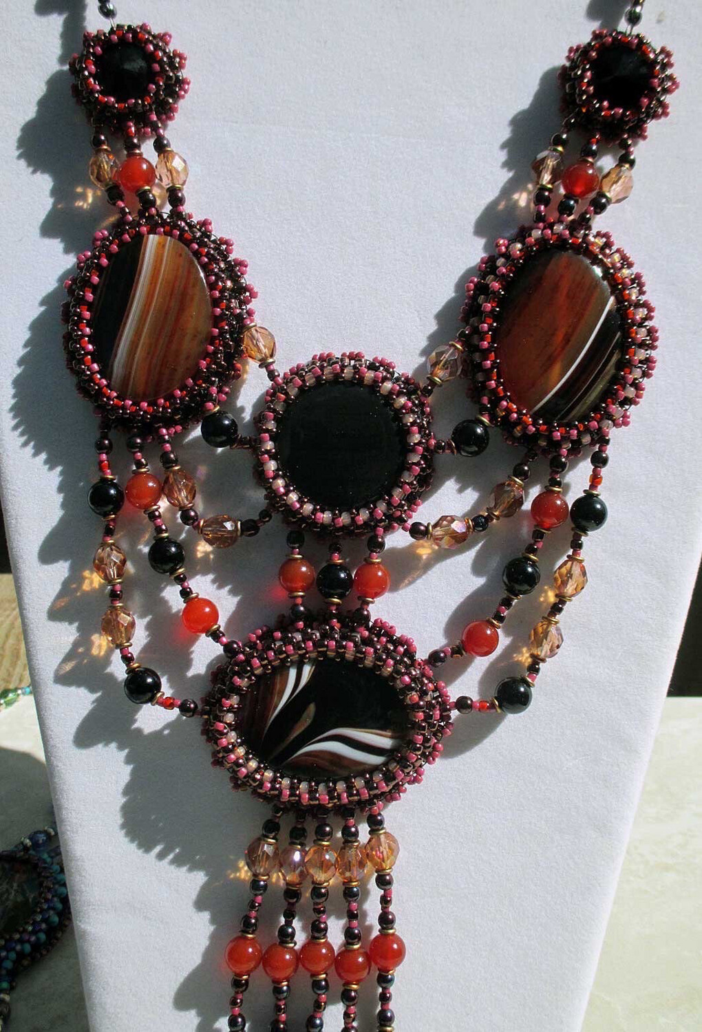 Rusted Red Agate Bead Embroidery Necklace