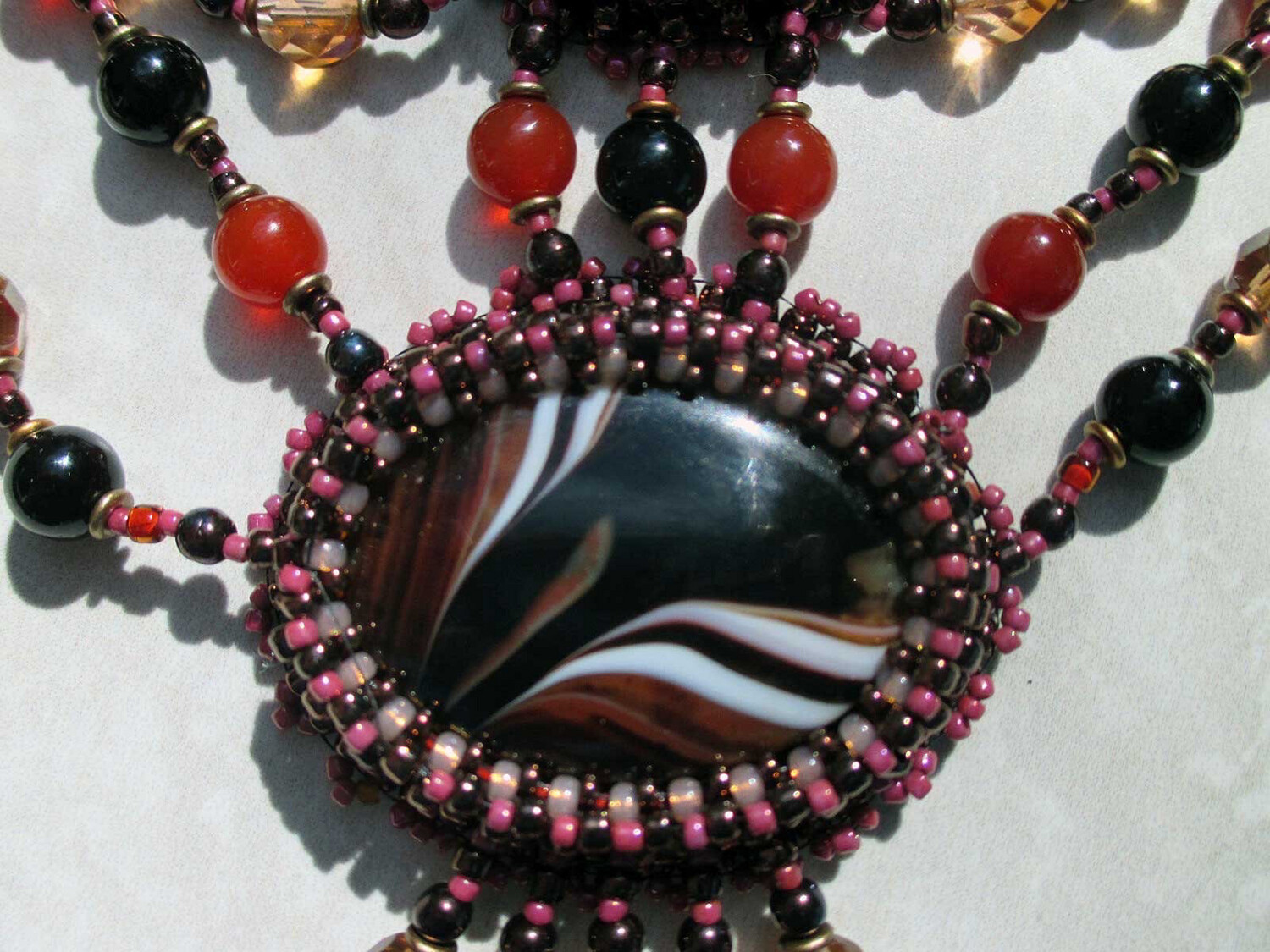 Rusted Red Agate Bead Embroidery Necklace