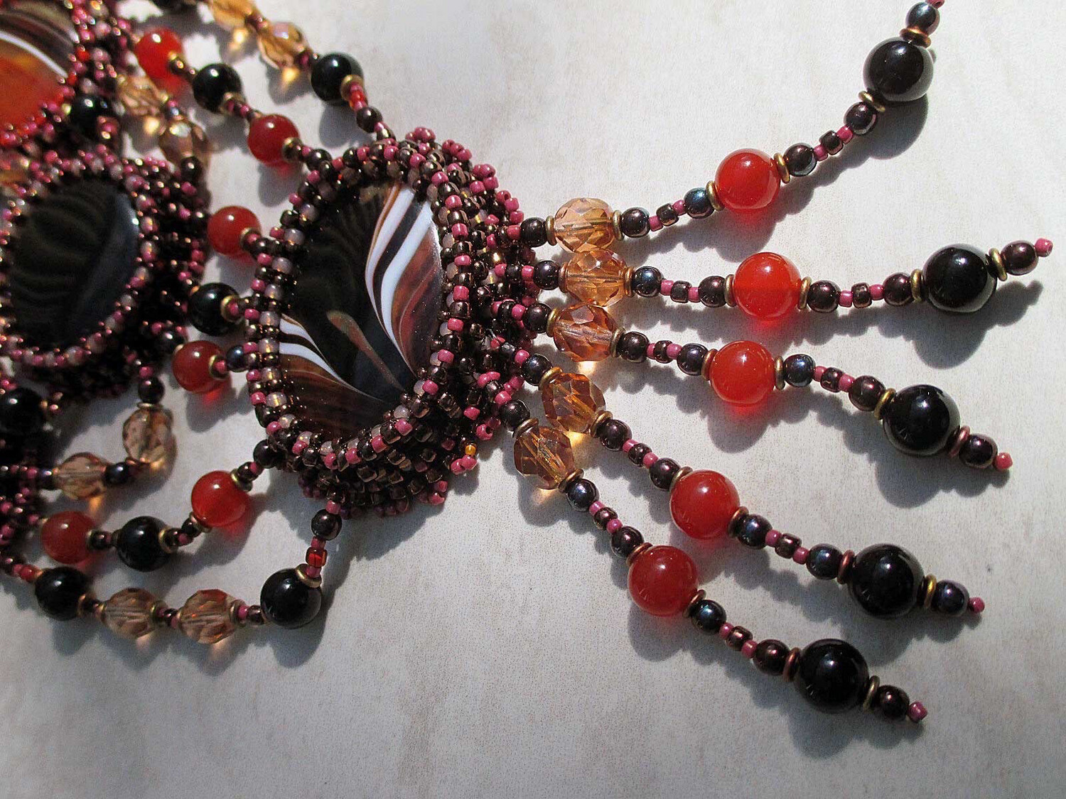 Rusted Red Agate Bead Embroidery Necklace