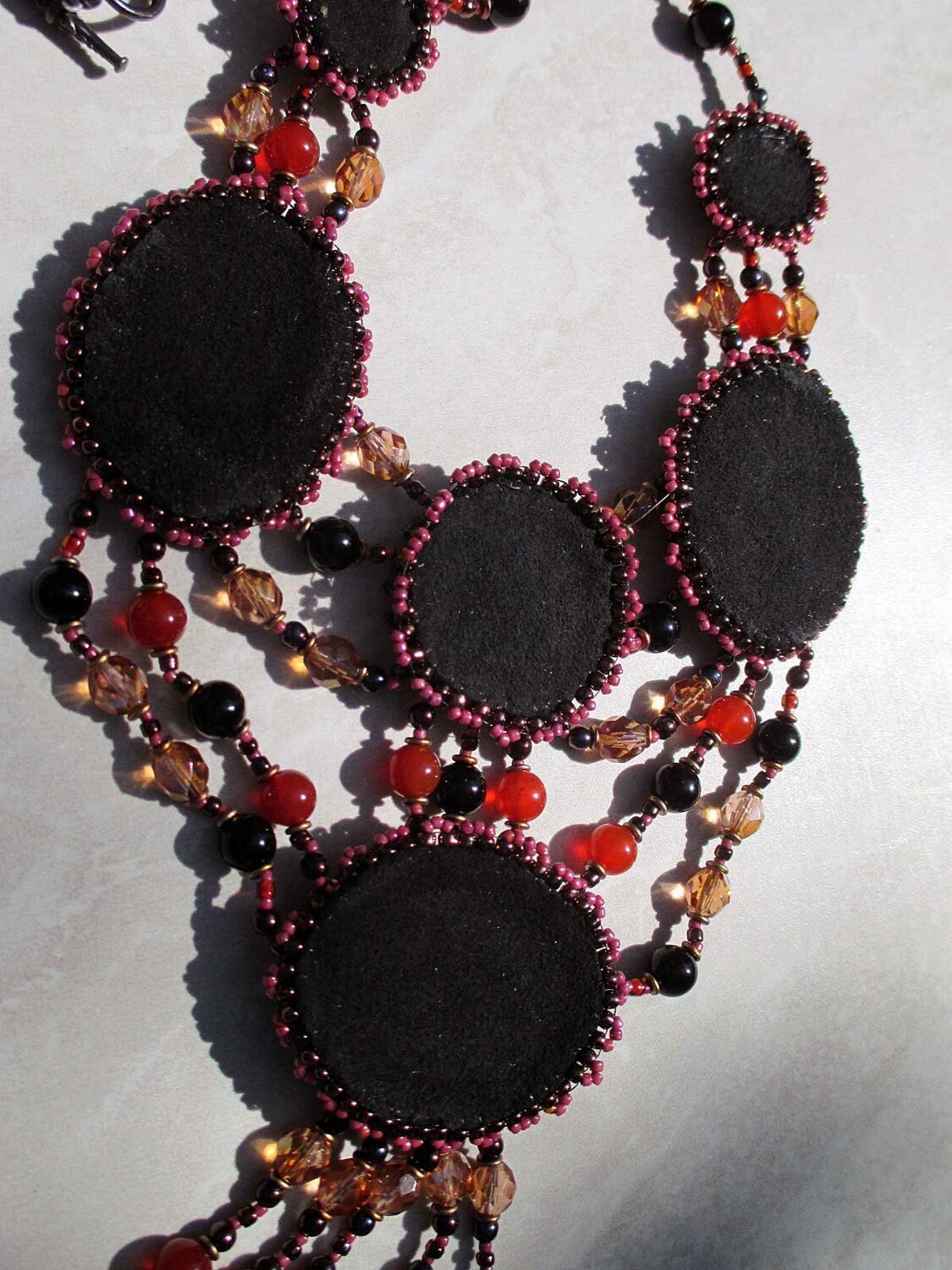 Rusted Red Agate Bead Embroidery Necklace