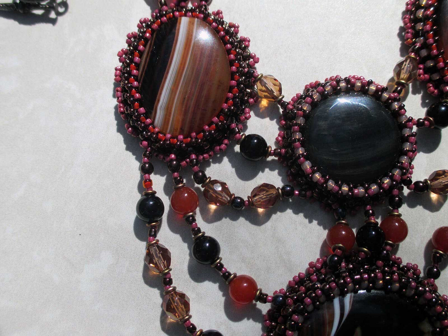 Rusted Red Agate Bead Embroidery Necklace