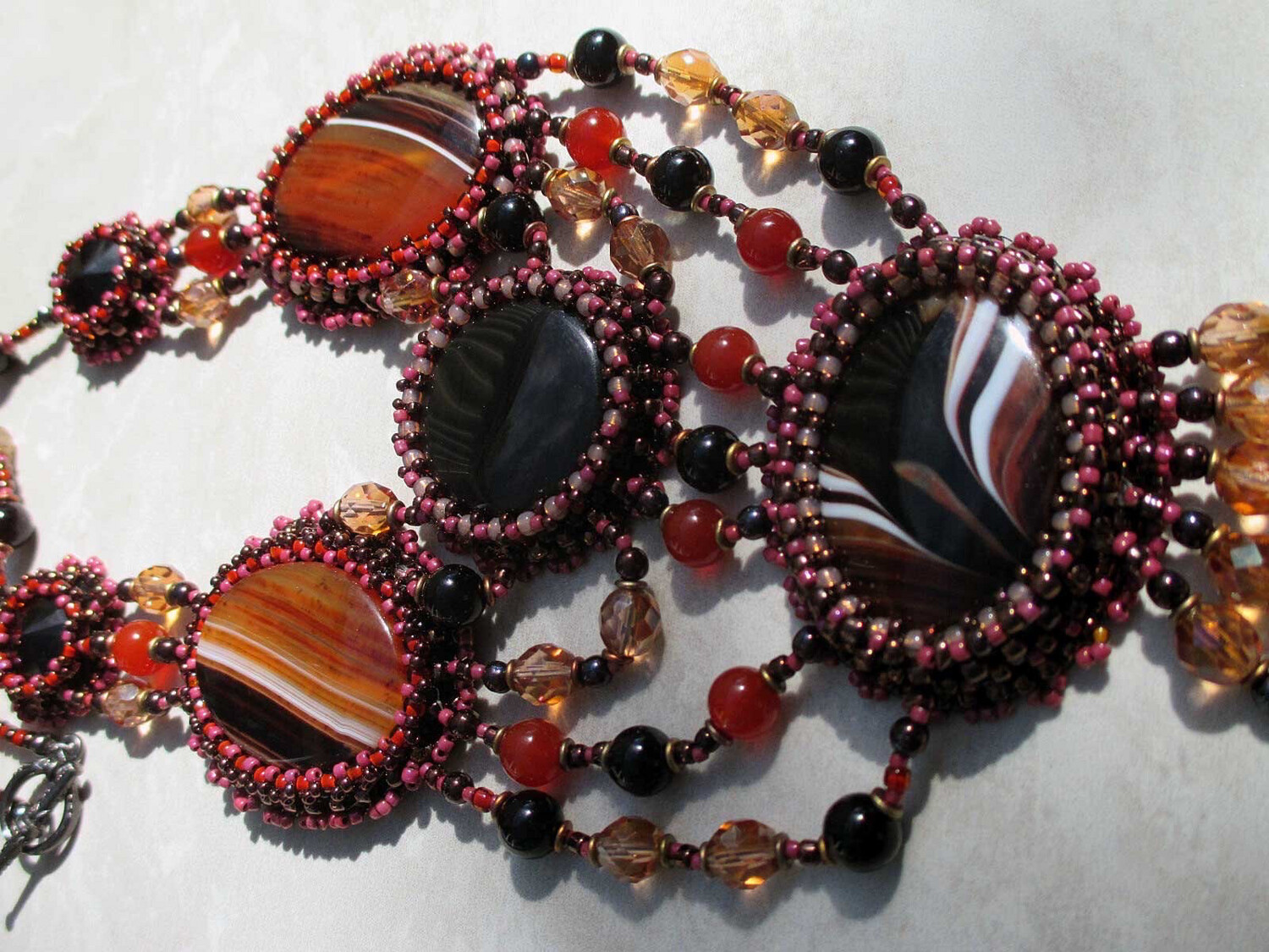 Rusted Red Agate Bead Embroidery Necklace