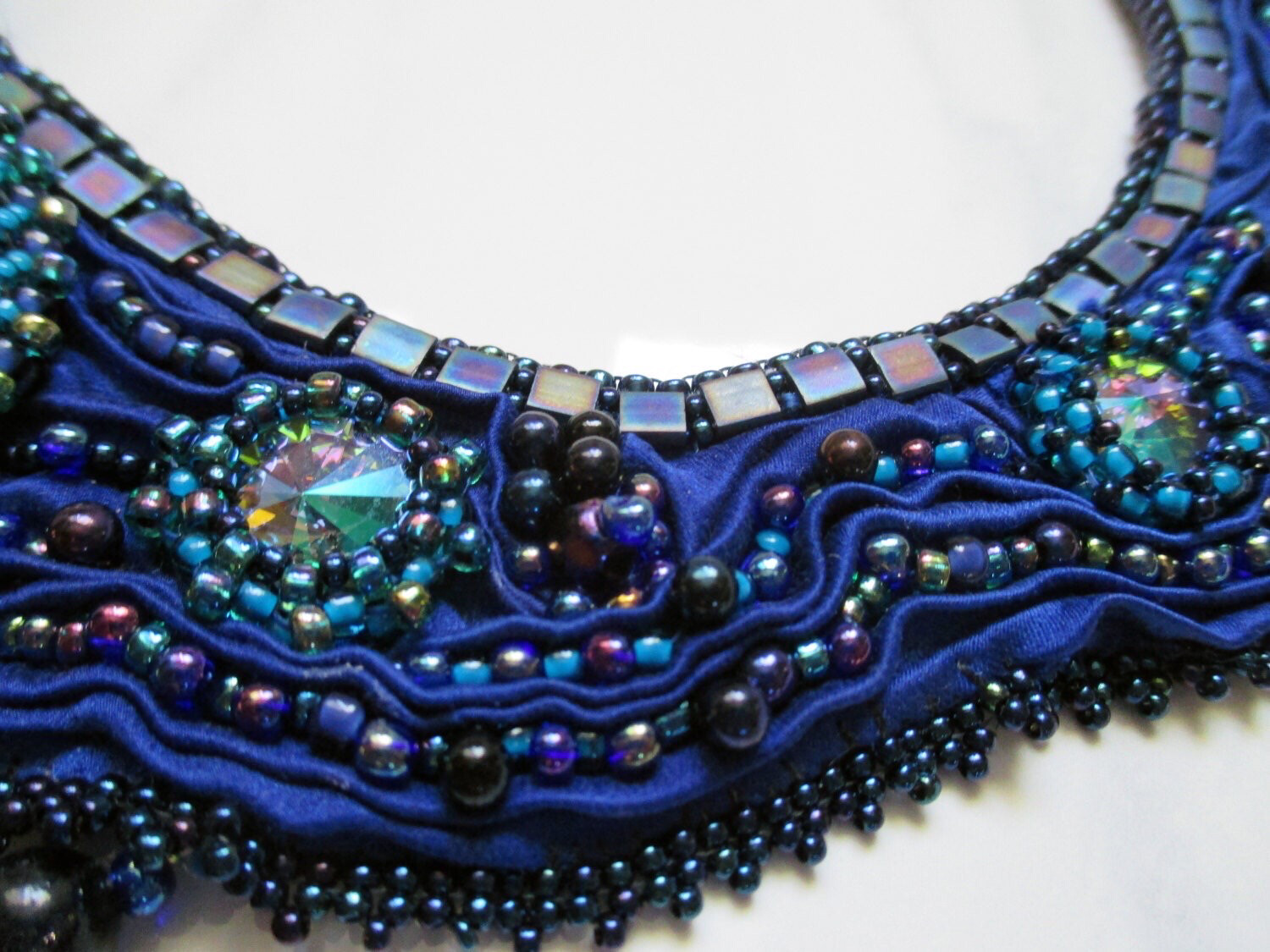 Twilight Blue Shibori Dichroic Glass Cabochon Necklace