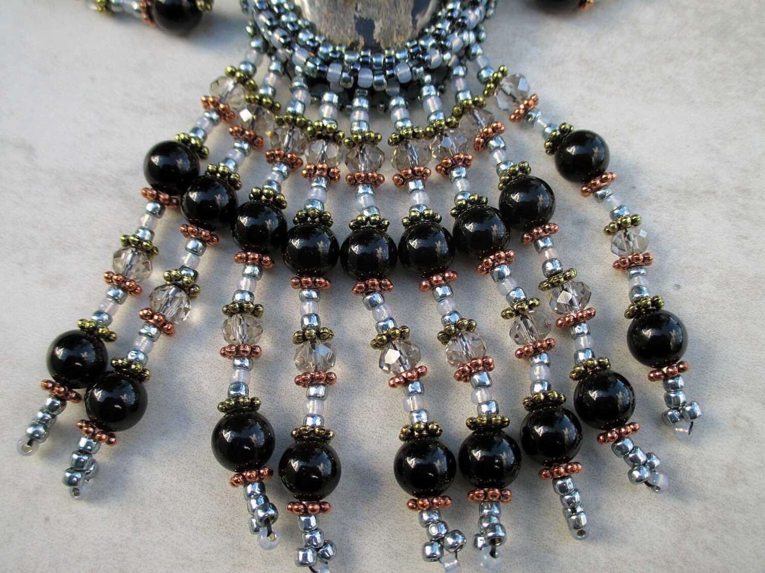 Starry Nights Silver Gray Cabochon Beaded Necklace