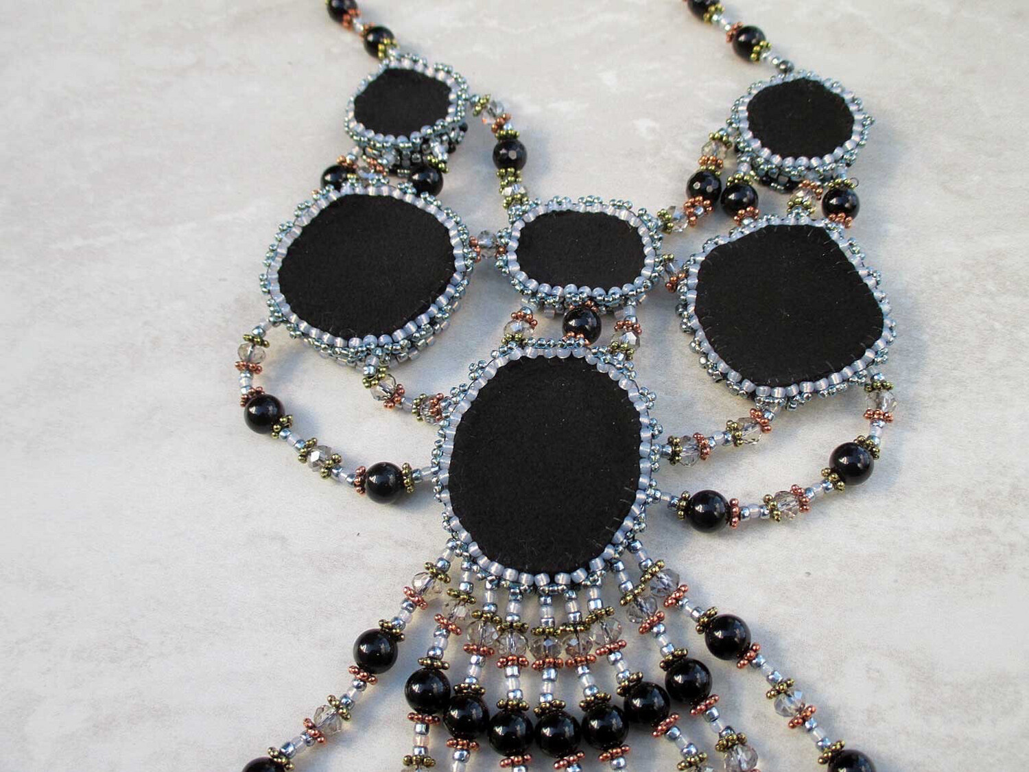 Starry Nights Silver Gray Cabochon Beaded Necklace