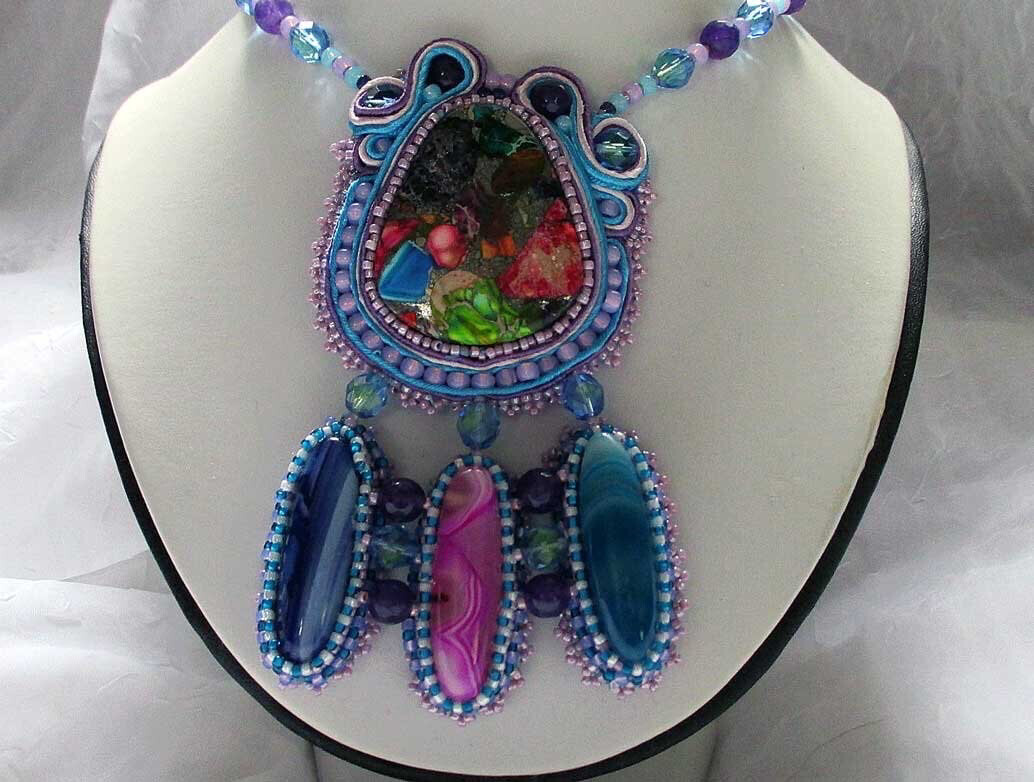 Sea Sediment Jasper Soutache Bead Embroidery Necklace