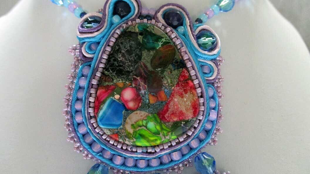 Sea Sediment Jasper Soutache Bead Embroidery Necklace