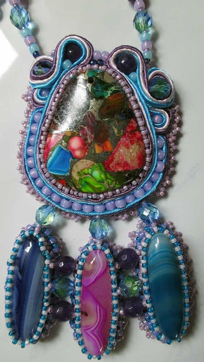 Sea Sediment Jasper Soutache Bead Embroidery Necklace