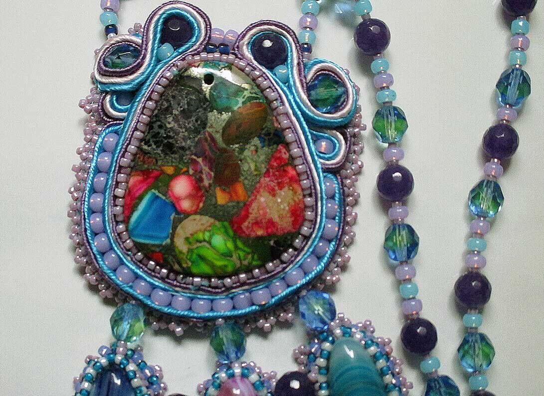 Sea Sediment Jasper Soutache Bead Embroidery Necklace