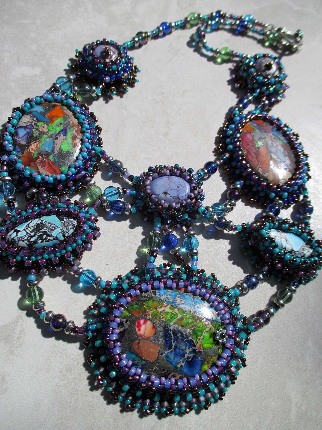 Crazy Crazy Agate Bead Embroidery Necklace