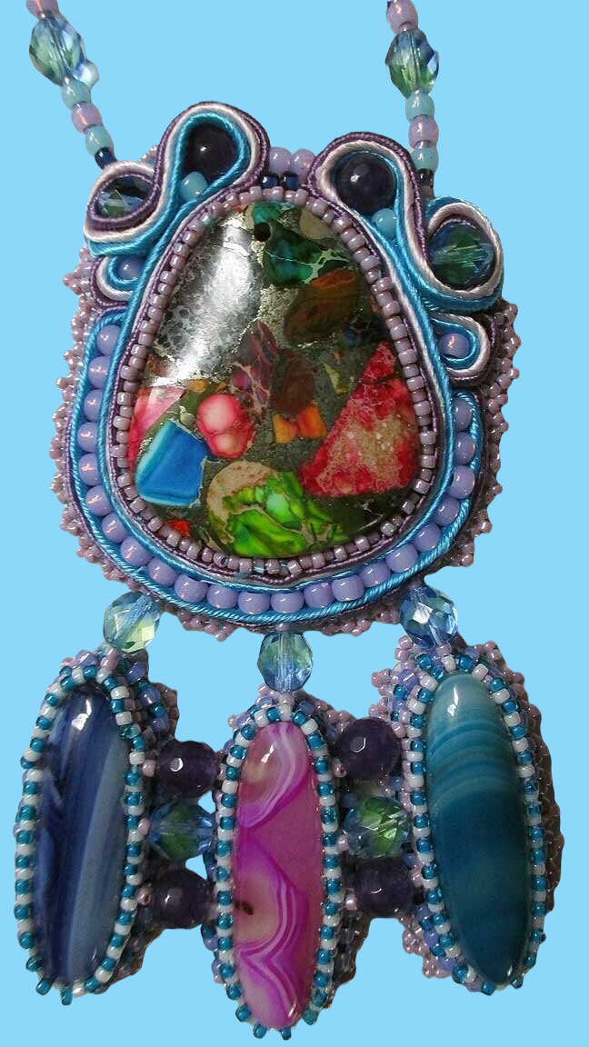 Sea Sediment Jasper Soutache Bead Embroidery Necklace