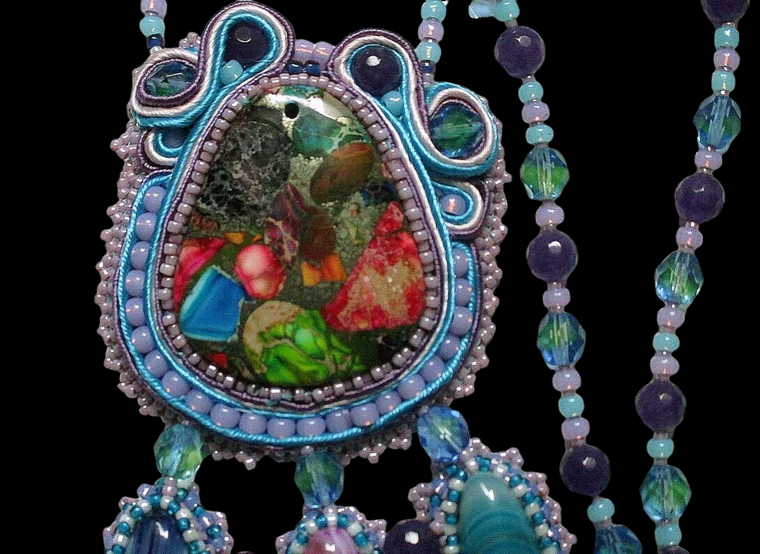 Sea Sediment Jasper Soutache Bead Embroidery Necklace