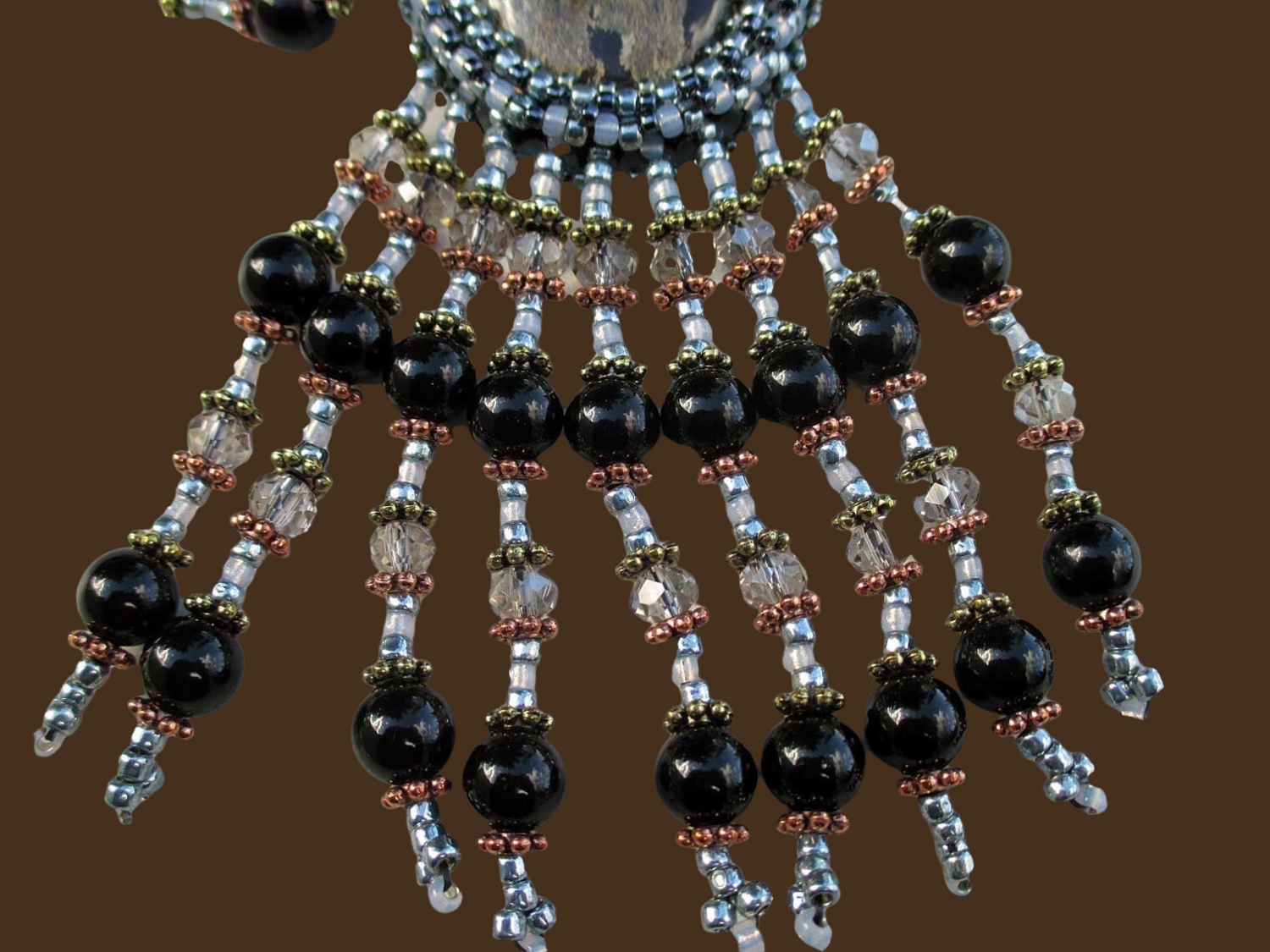 Starry Nights Silver Gray Cabochon Beaded Necklace