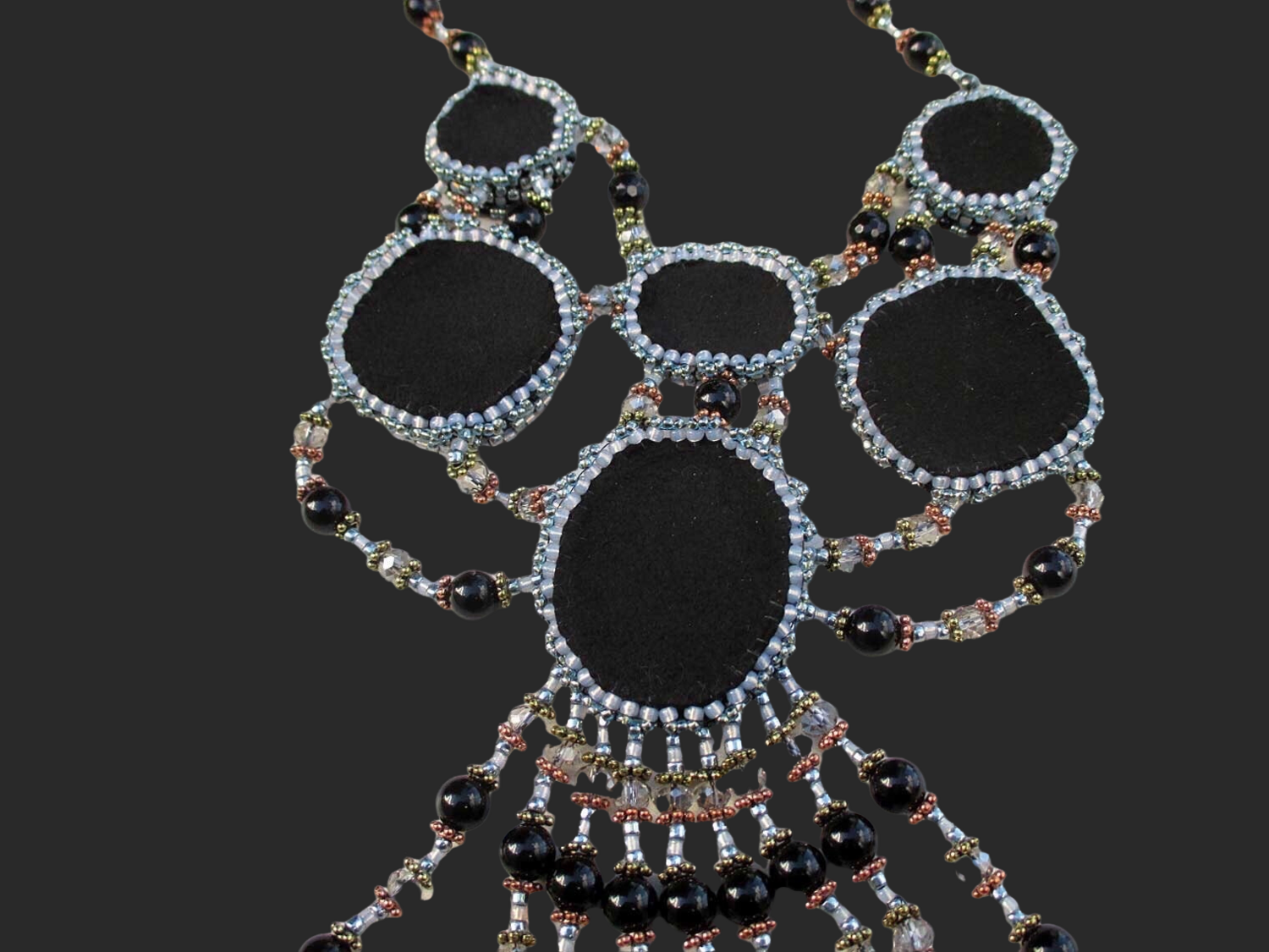 Starry Nights Silver Gray Cabochon Beaded Necklace