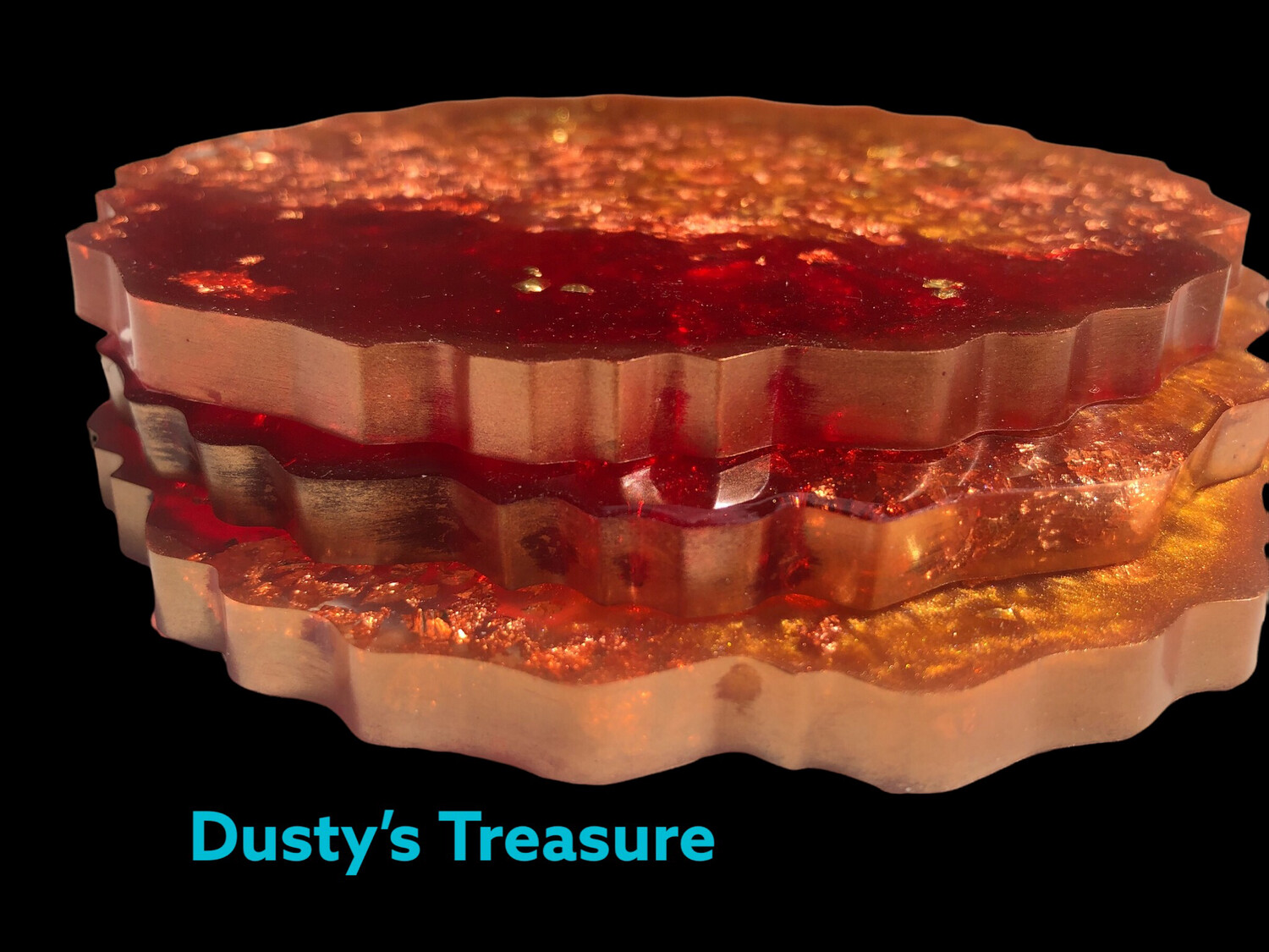 Copper Red And Gold Set Of 3 Resin Coasters