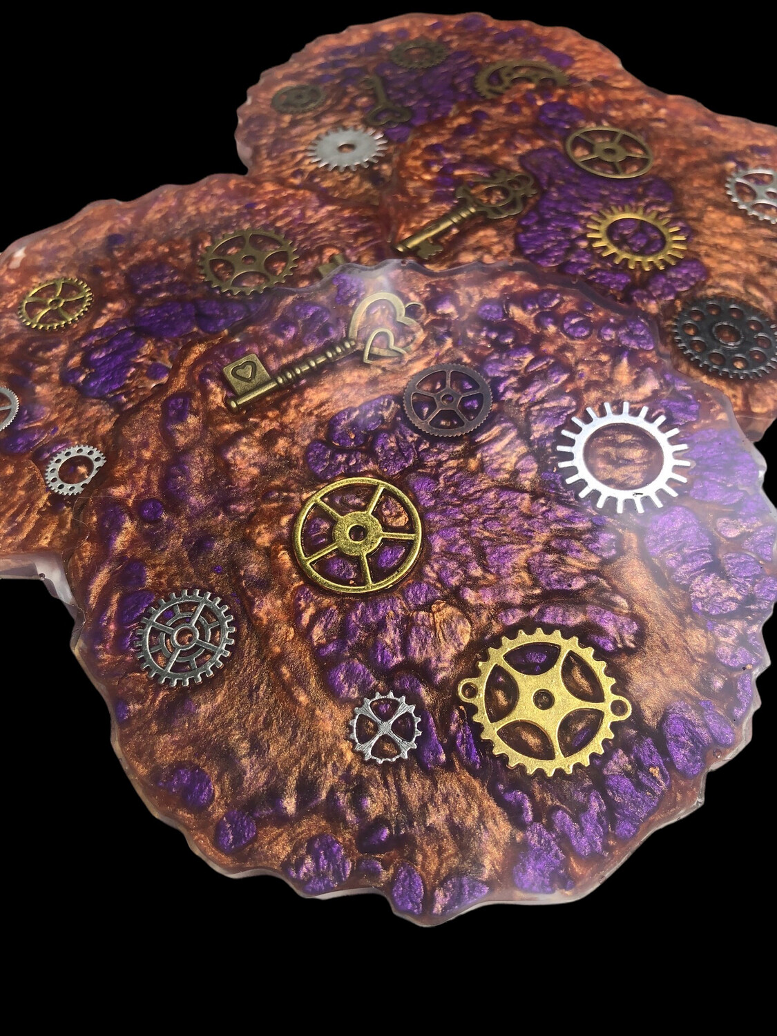 Geode Wild Purple And Gold Coaster With Steampunk Gears