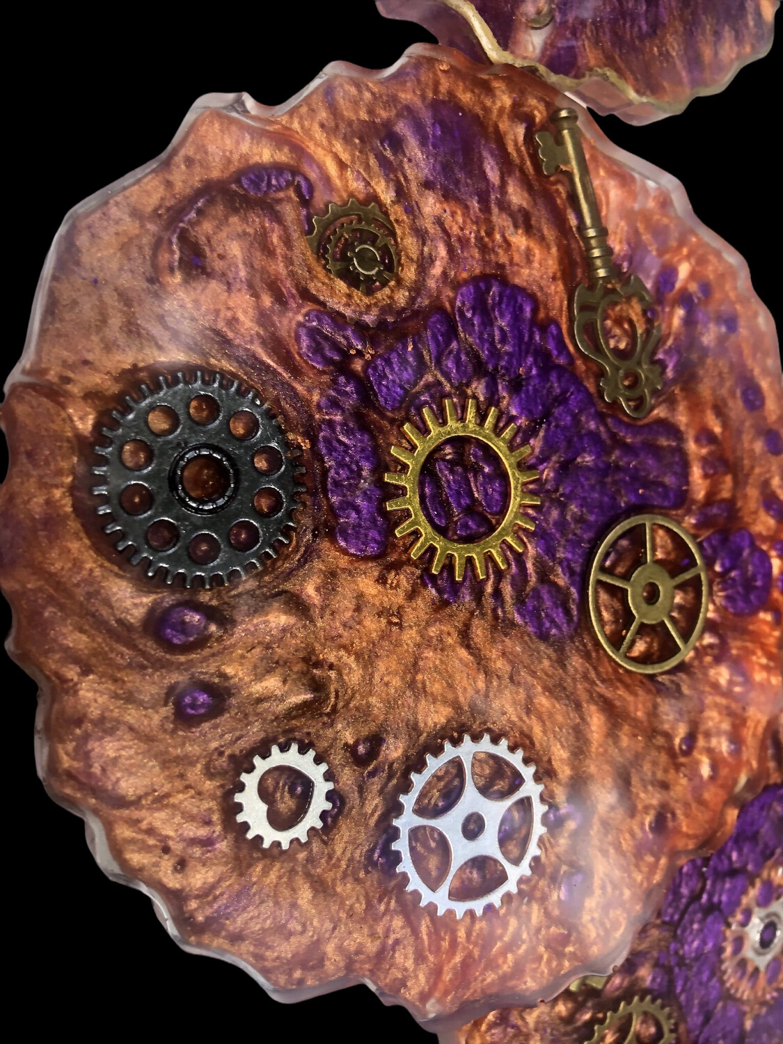 Geode Wild Purple And Gold Coaster With Steampunk Gears