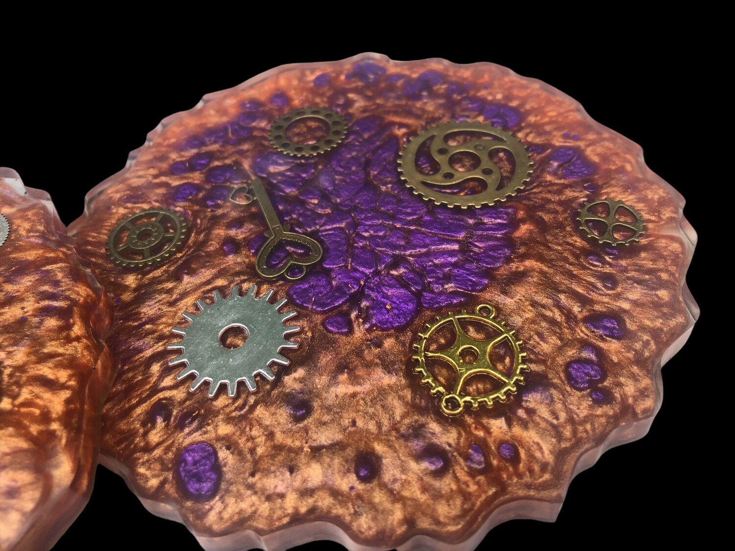 Geode Wild Purple And Gold Coaster With Steampunk Gears