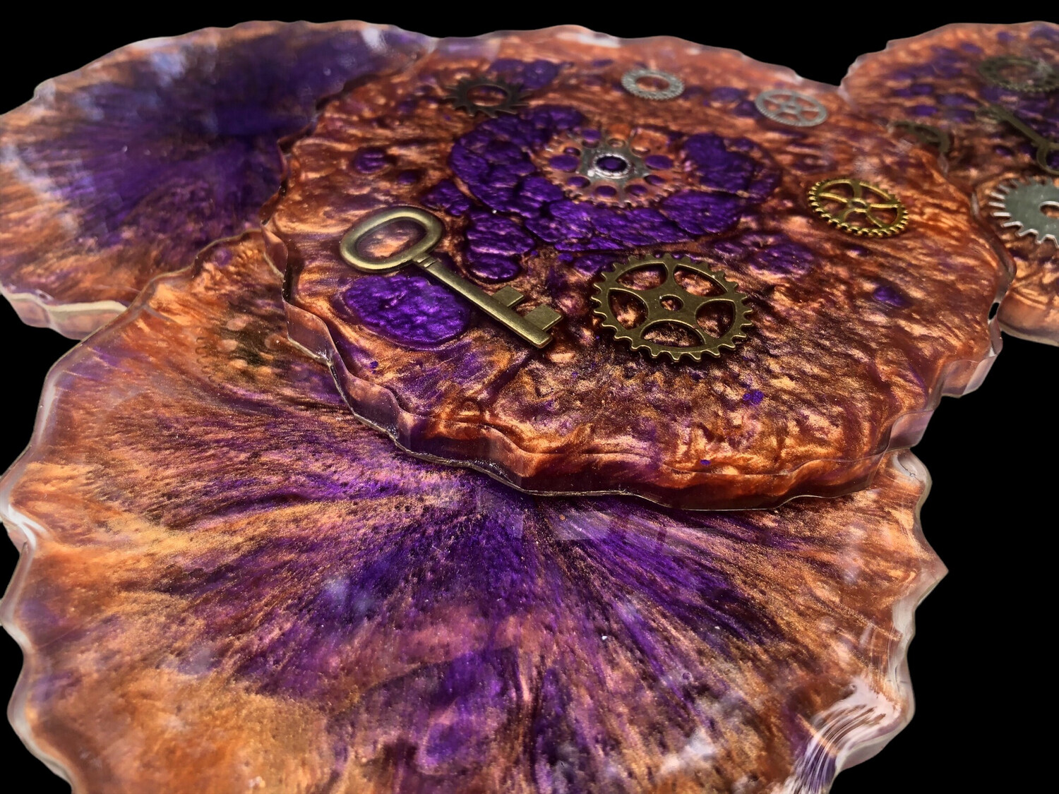 Geode Wild Purple And Gold Coaster With Steampunk Gears