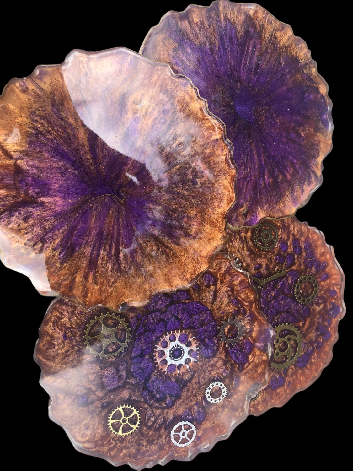 Geode Wild Purple And Gold Coaster With Steampunk Gears