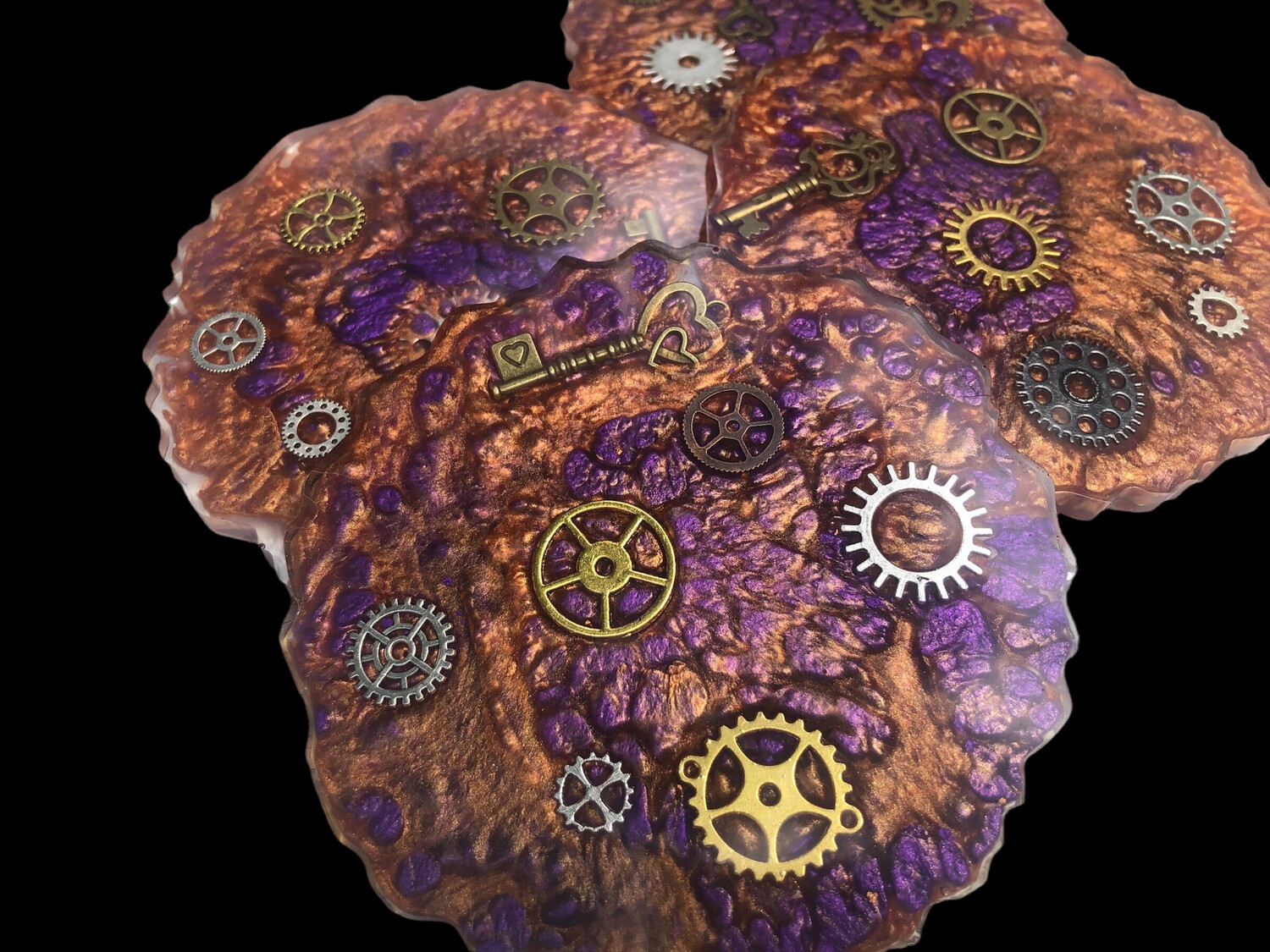 Geode Wild Purple And Gold Coaster With Steampunk Gears
