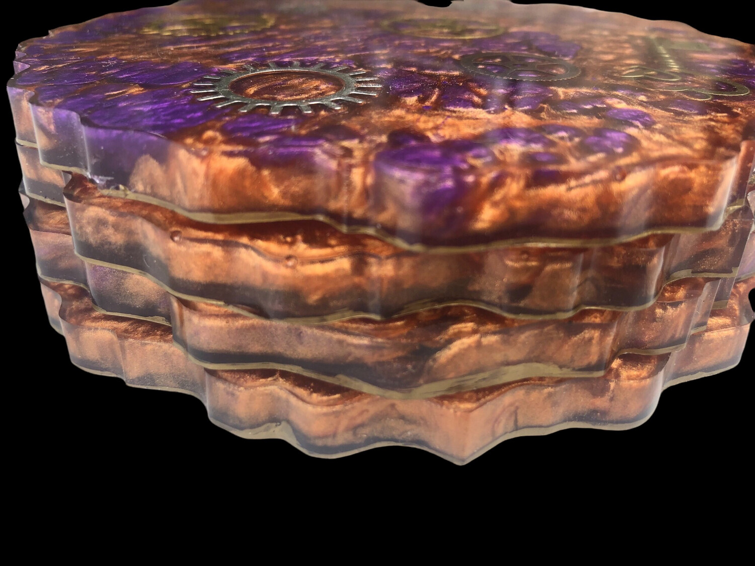 Geode Wild Purple And Gold Coaster With Steampunk Gears