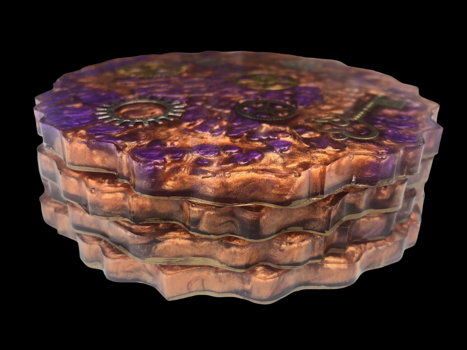 Geode Wild Purple And Gold Coaster With Steampunk Gears