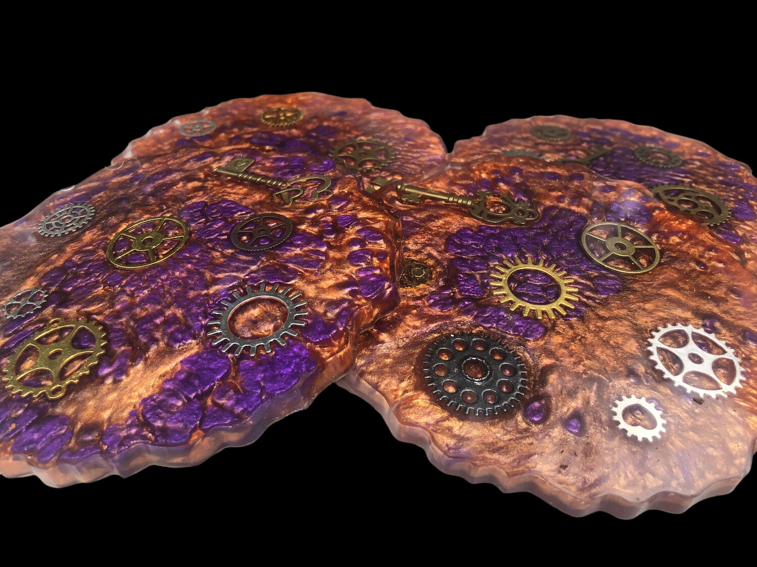 Geode Wild Purple And Gold Coaster With Steampunk Gears