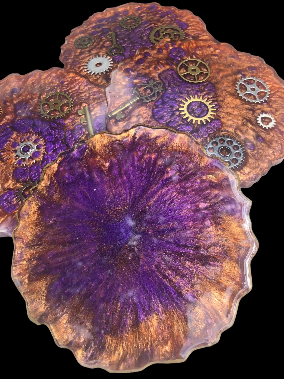 Geode Wild Purple And Gold Coaster With Steampunk Gears