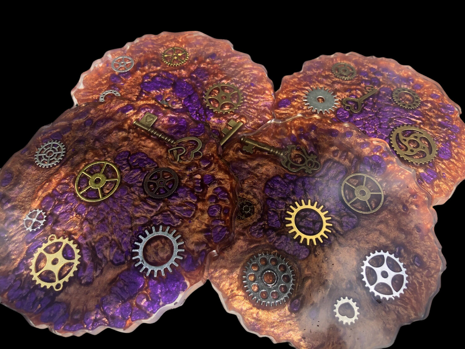 Geode Wild Purple And Gold Coaster With Steampunk Gears