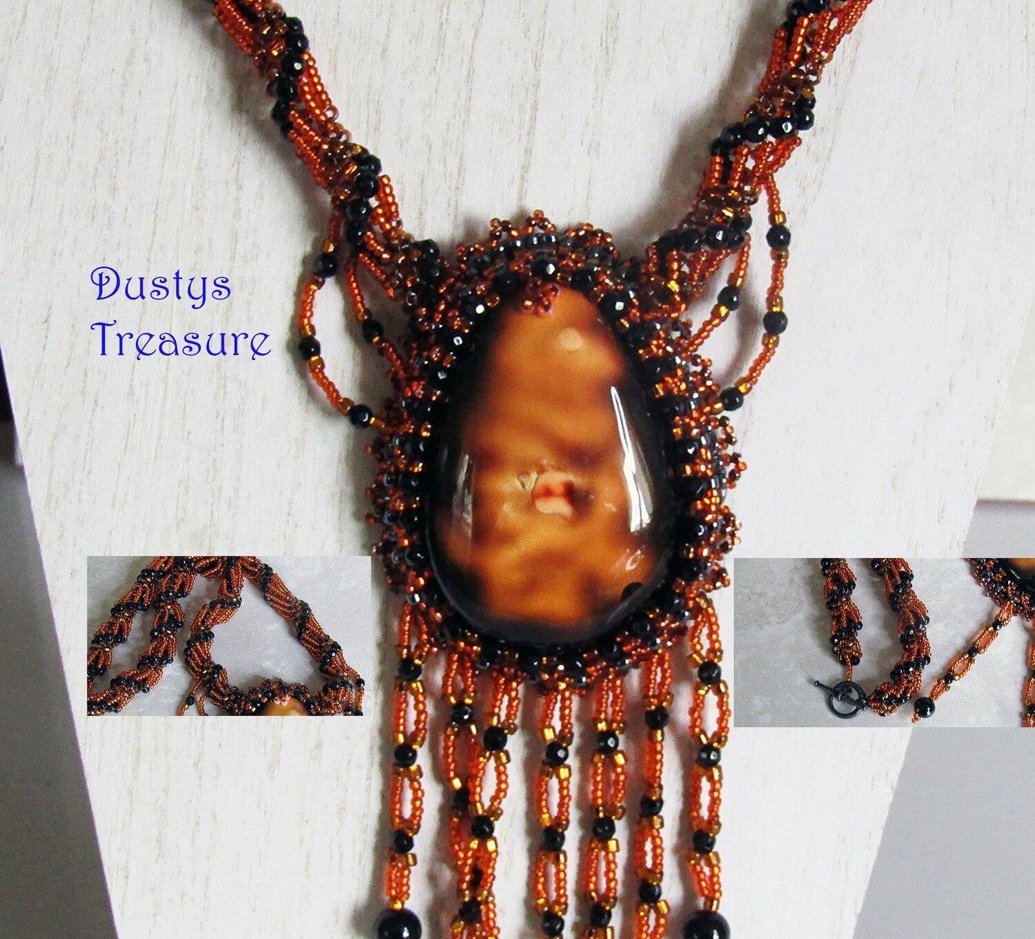 Volcano Lava Beaded Necklace with a twisted chain.