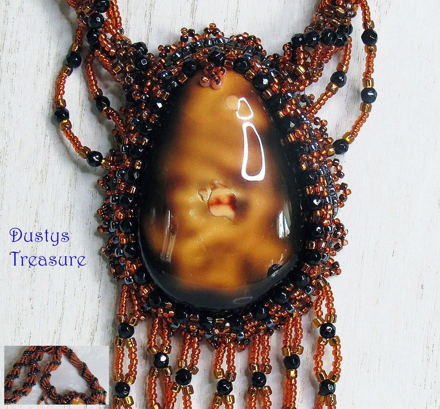 Volcano Lava Beaded Necklace with a twisted chain.