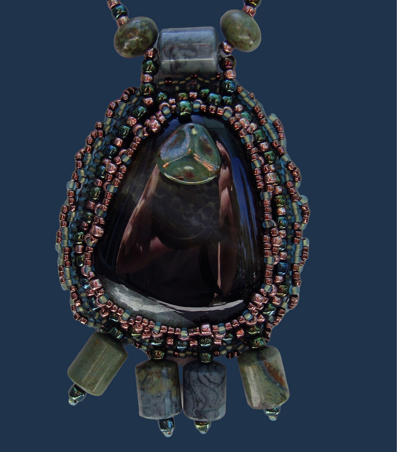 Green Druzy  Beaded Necklace