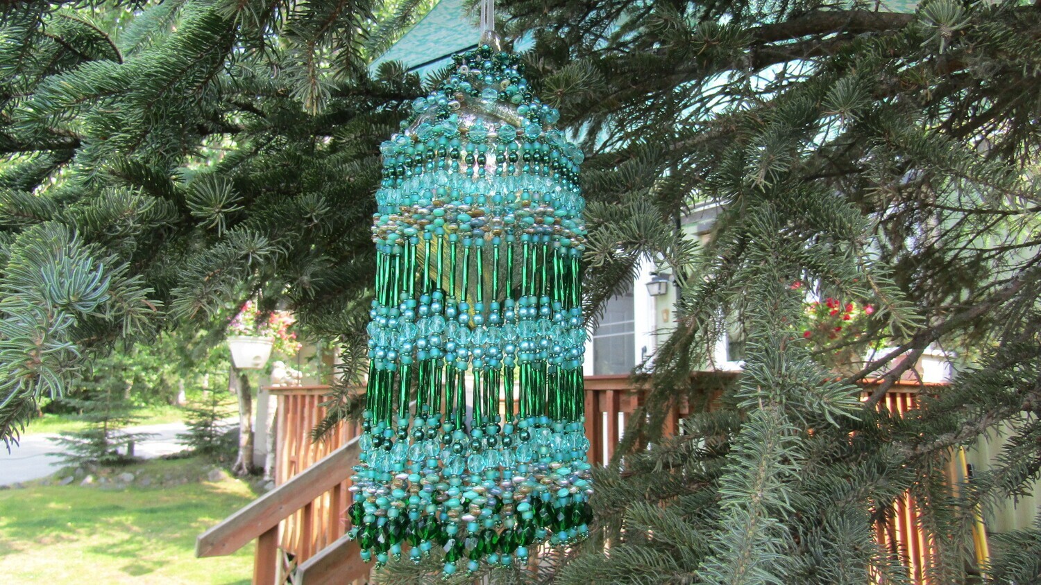 Pine Tree Green Beaded Christmas Ornament Beaded Cover