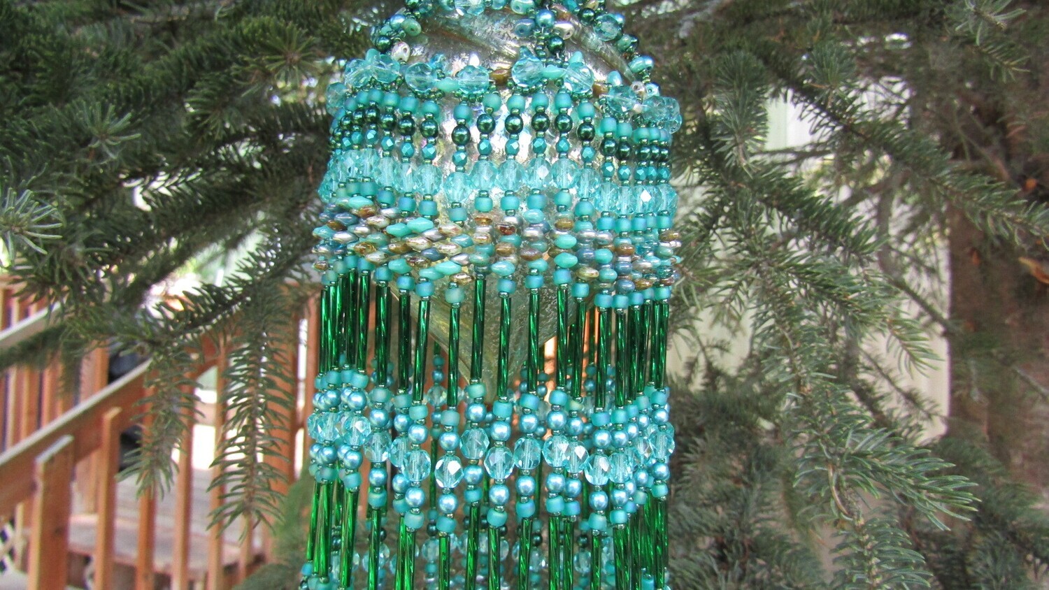 Pine Tree Green Beaded Christmas Ornament Beaded Cover