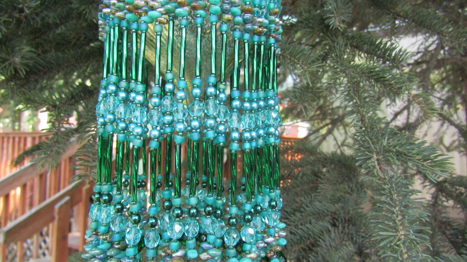 Pine Tree Green Beaded Christmas Ornament Beaded Cover