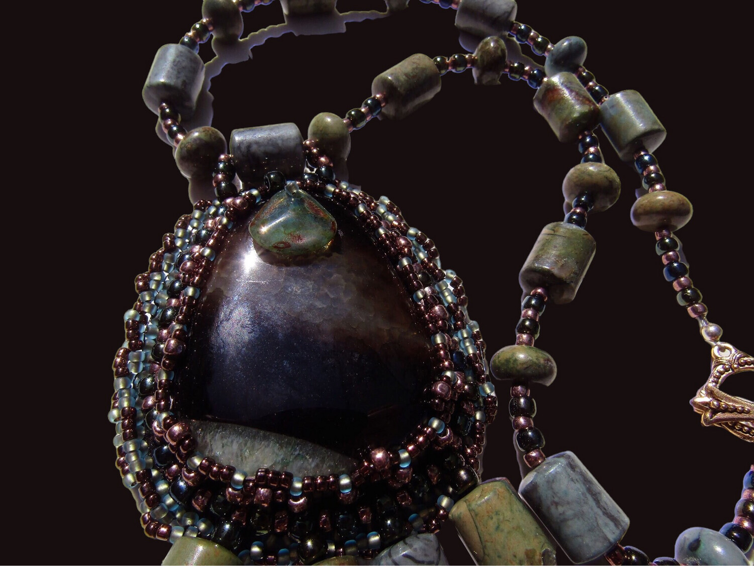 Green Druzy  Beaded Necklace