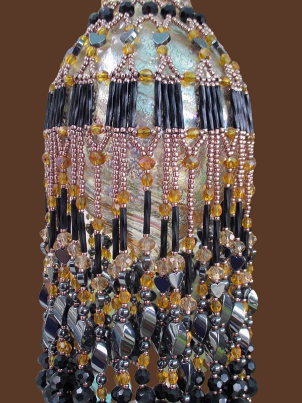 Hematite And Topaz Beaded Christmas Ornament And Glass Bulb