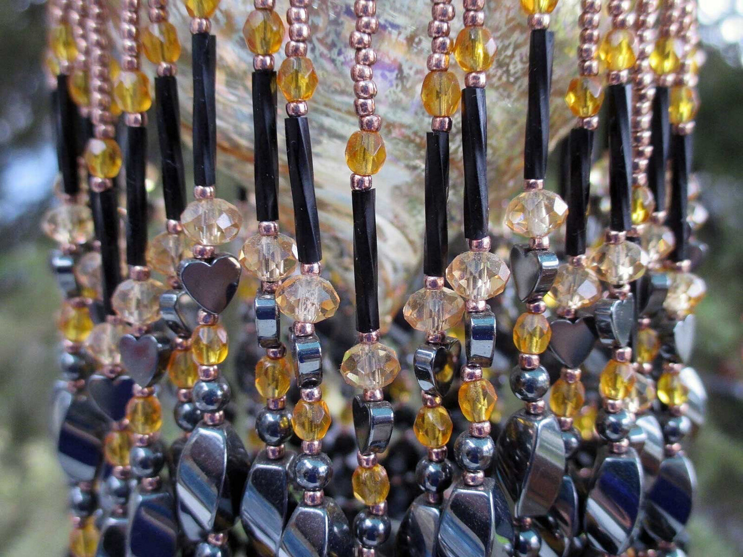 Hematite And Topaz Beaded Christmas Ornament And Glass Bulb