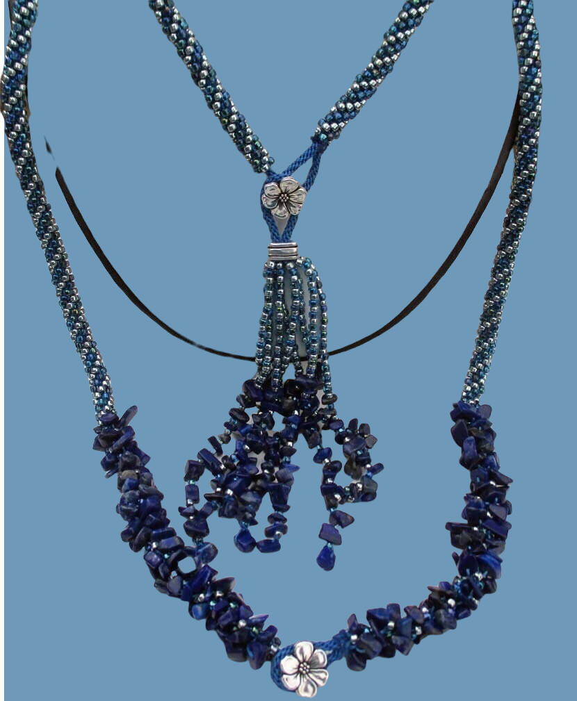 Lapis Chip Necklace and Bracelet Kumhimo Set