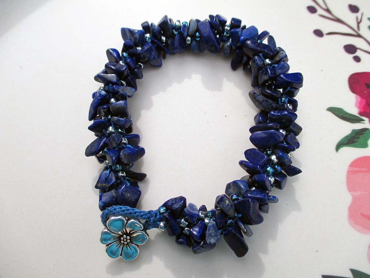 Lapis Chip Necklace and Bracelet Kumhimo Set