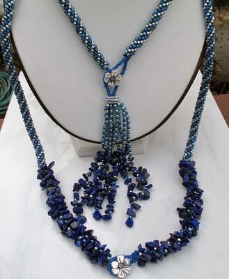 Lapis Chip Necklace and Bracelet Kumhimo Set