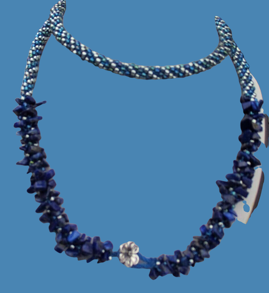 Lapis Chip Necklace and Bracelet Kumhimo Set