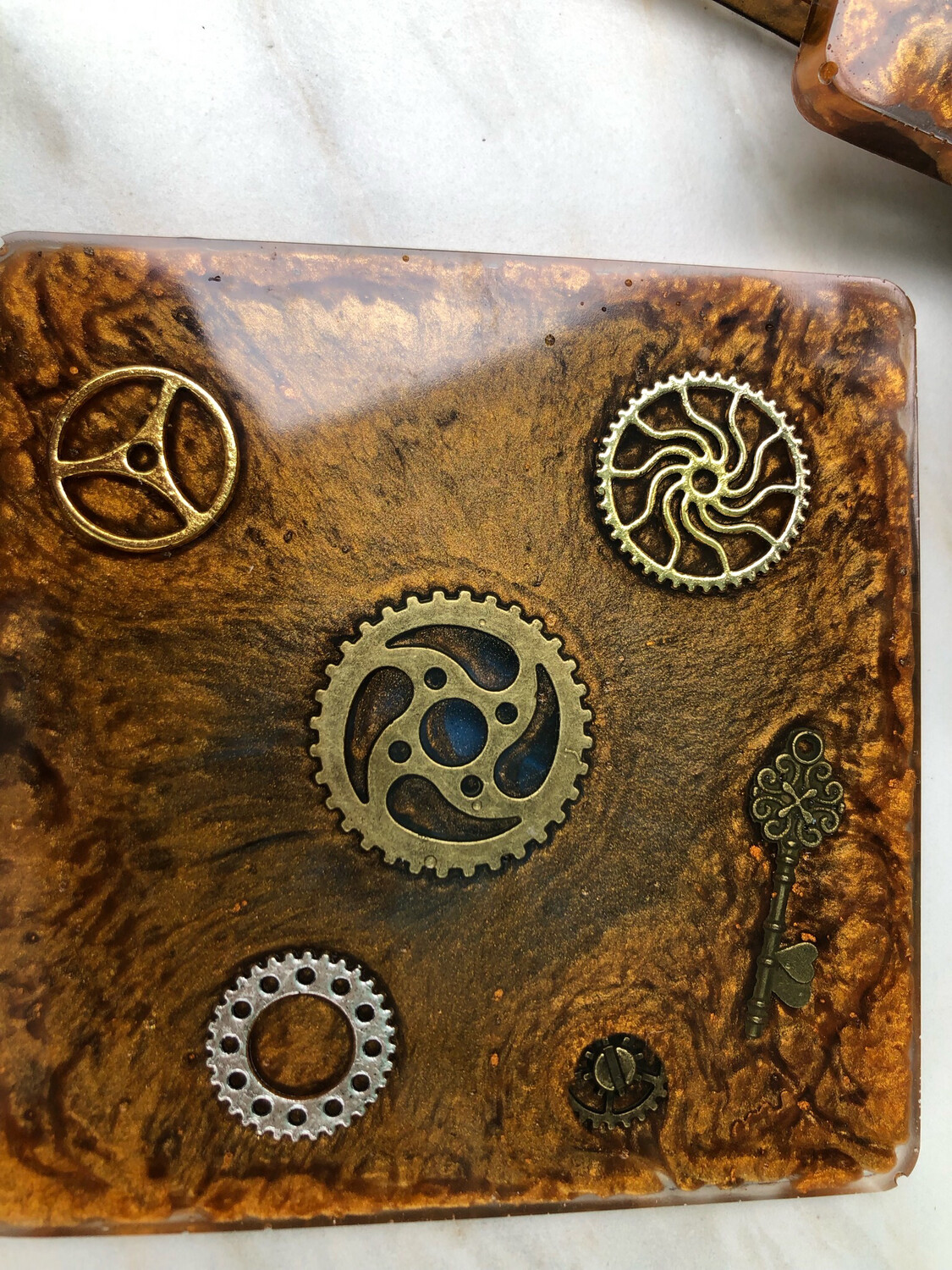 Steampunk Square Copper Coaster Set