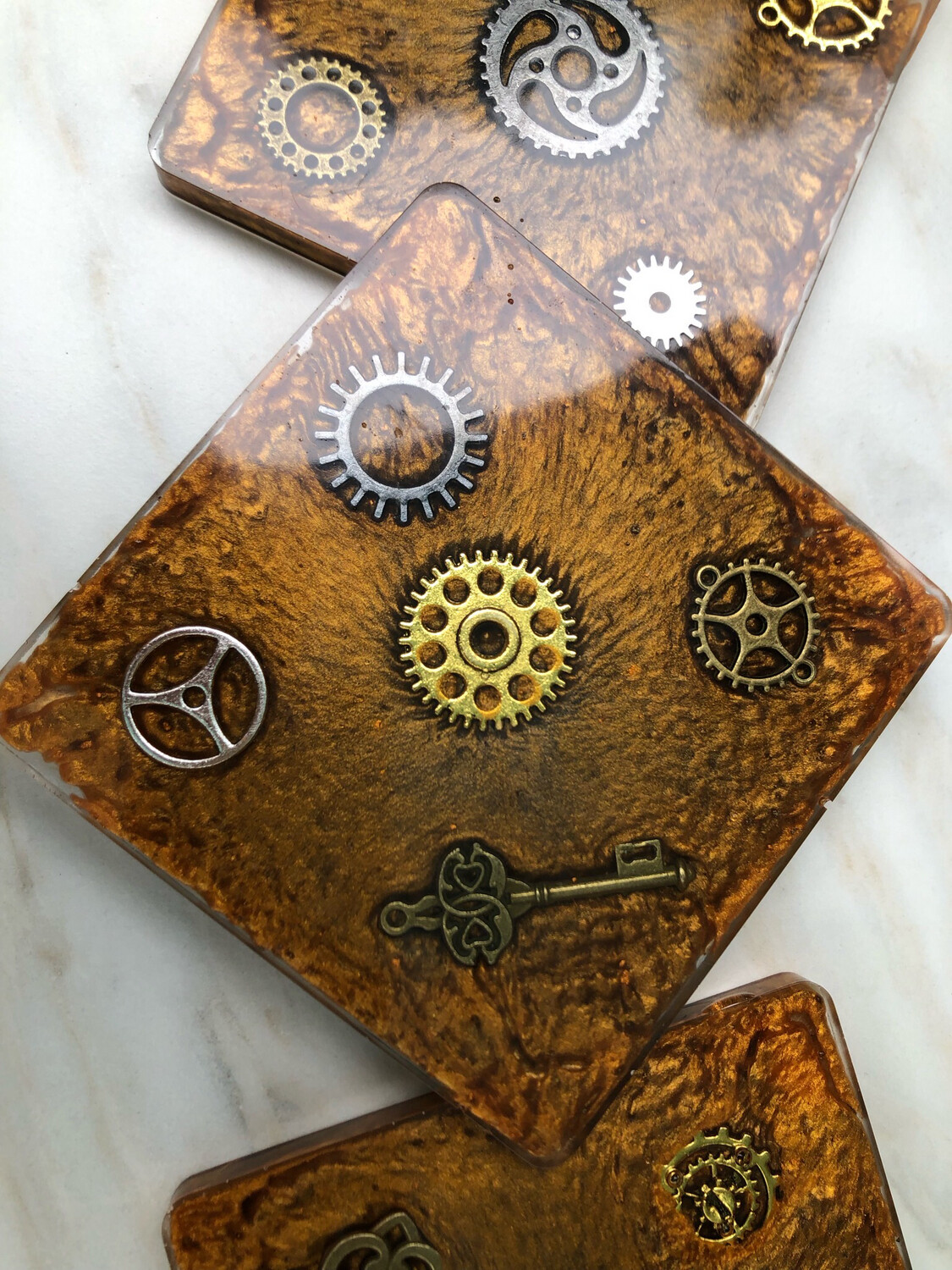 Steampunk Square Copper Coaster Set